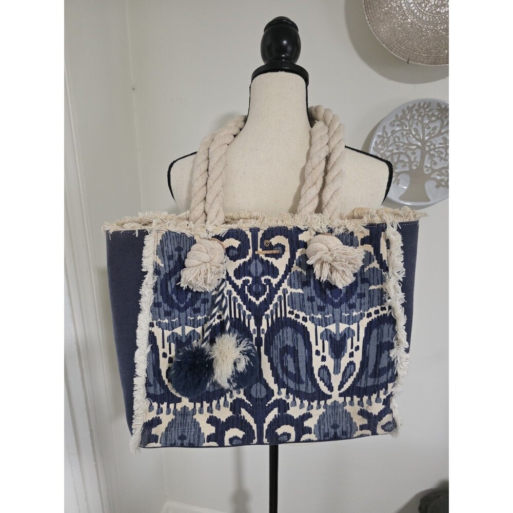 Pretty SPARTINA 449 Moonglade BOHO Blue & White Beach TOTE VguC